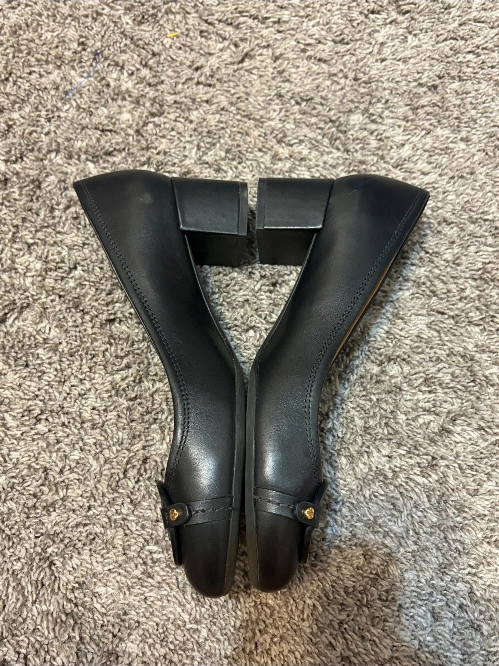 Tory Burch Block Heel Medallion Pumps Black Leather Size 8M
